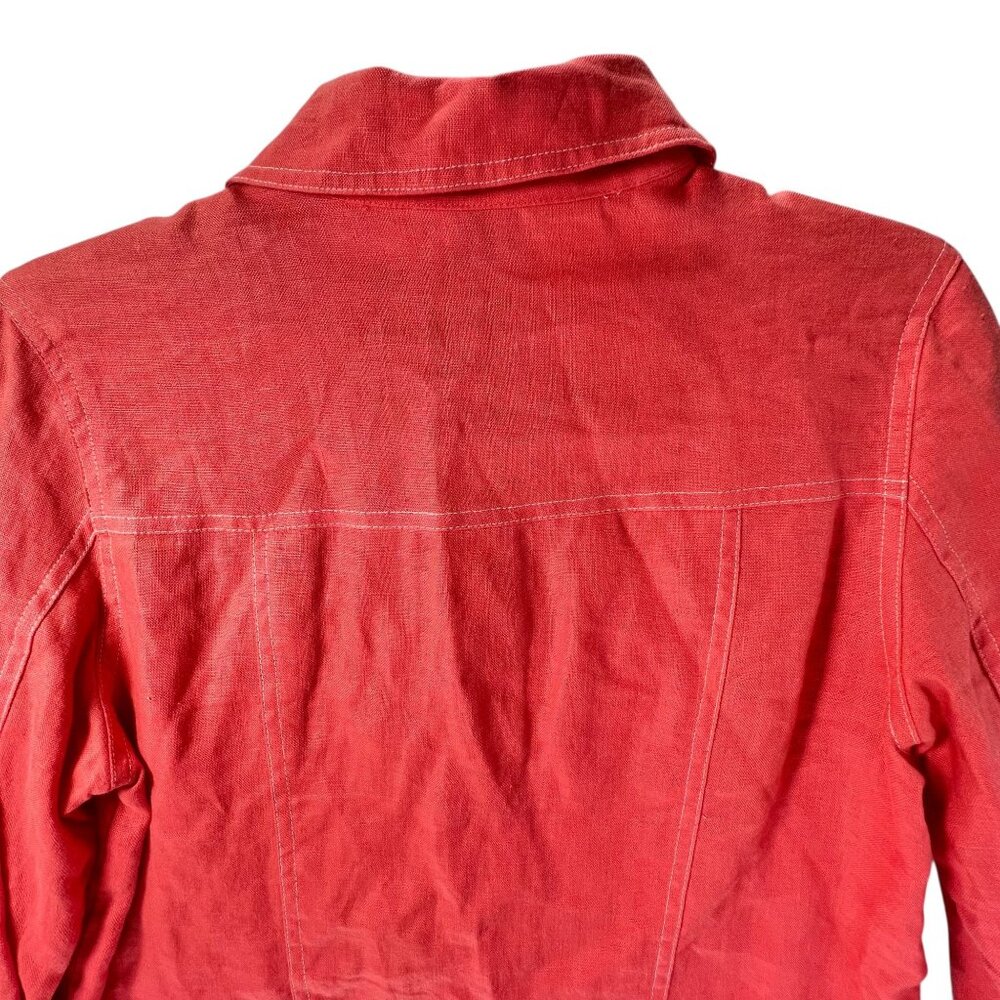 Alexandra Bartlett Coral Linen Button Up Womens Jacket Sz S Trucker Adjust Waist - Picture 4 of 11